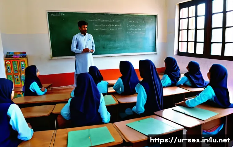 성교육과 교육 정책 - A culturally respectful classroom scene in a Pakistani government school, showing a diverse group of...