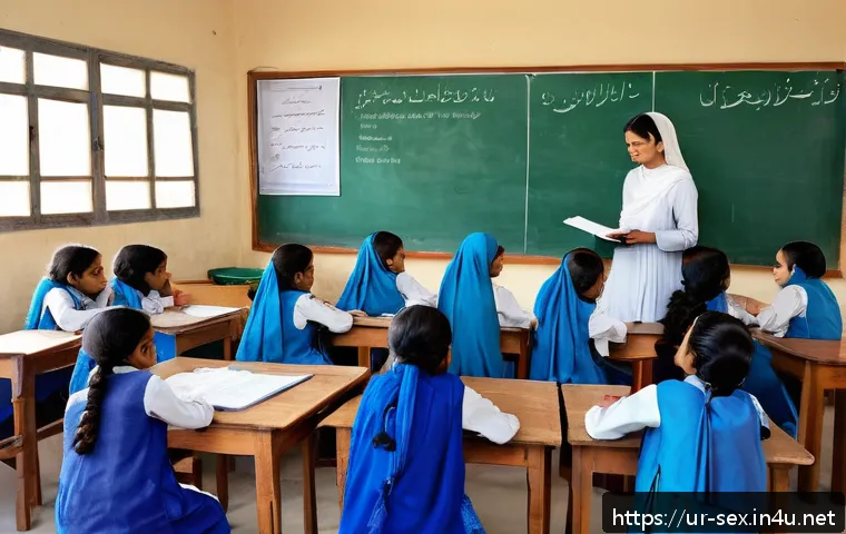 성교육 법적 기준 - A culturally respectful classroom scene in a Pakistani school, featuring a diverse group of children...