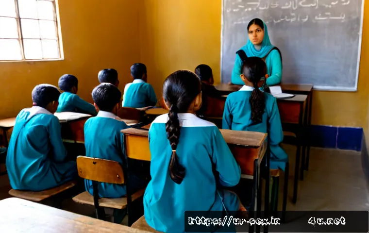 성교육과 세계 각국 성교육 제도 - Photorealistic secondary school health education classroom in Pakistan, a modest female teacher in s...